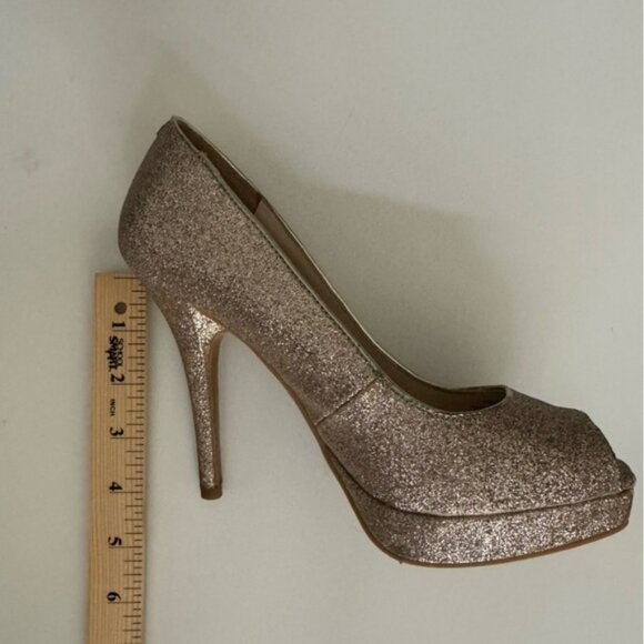 Steve Madden Platform P-Karo Gold Glitter Peep Toe Heels Women’s size 7.5 - Picture 10 of 12